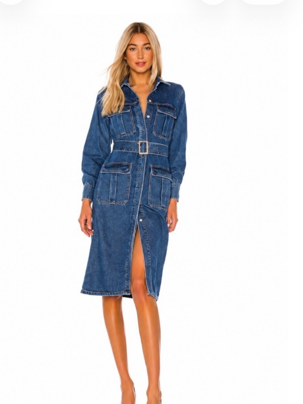 Bardot Blue Denim Belted Midi Shirt Dress